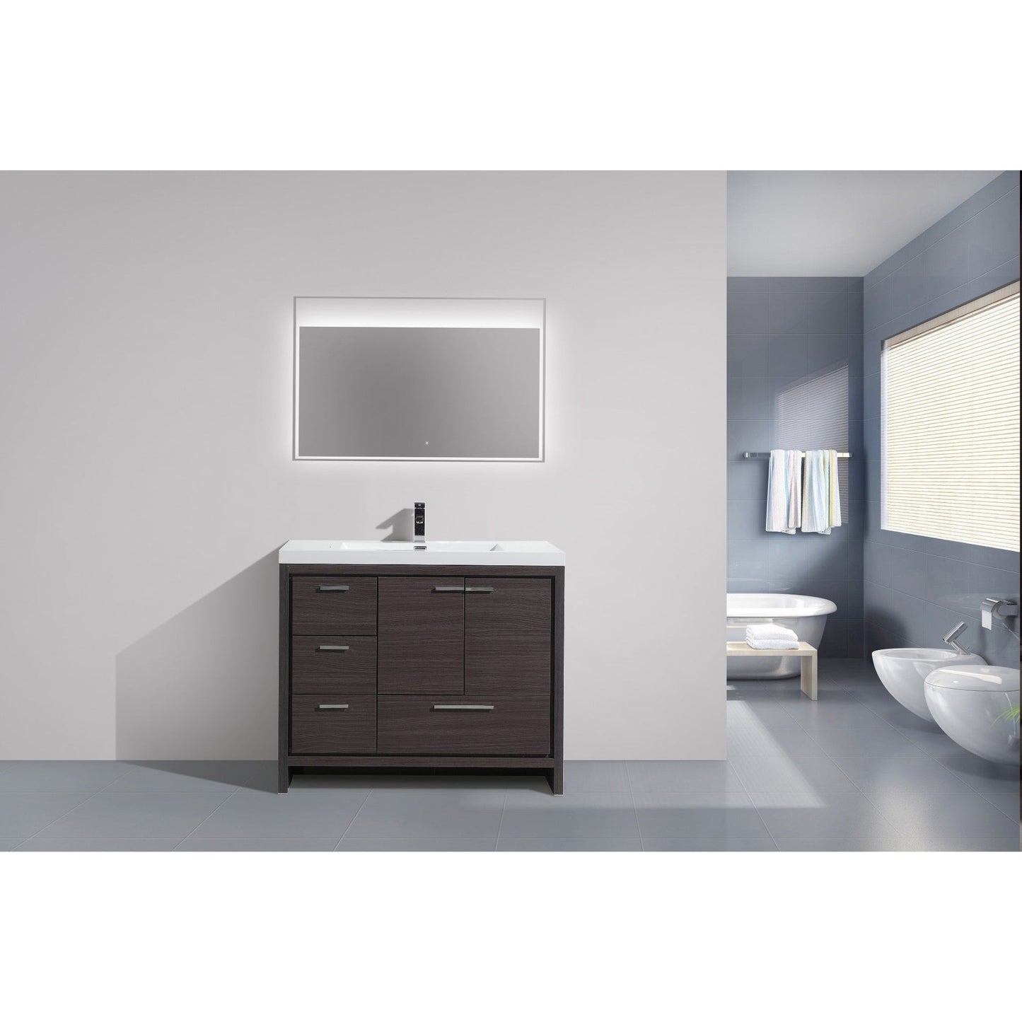 Moreno Bath Dolce 42" Dark Gray Oak Freestanding Vanity With Left Side Drawers and Single Reinforced White Acrylic Sink