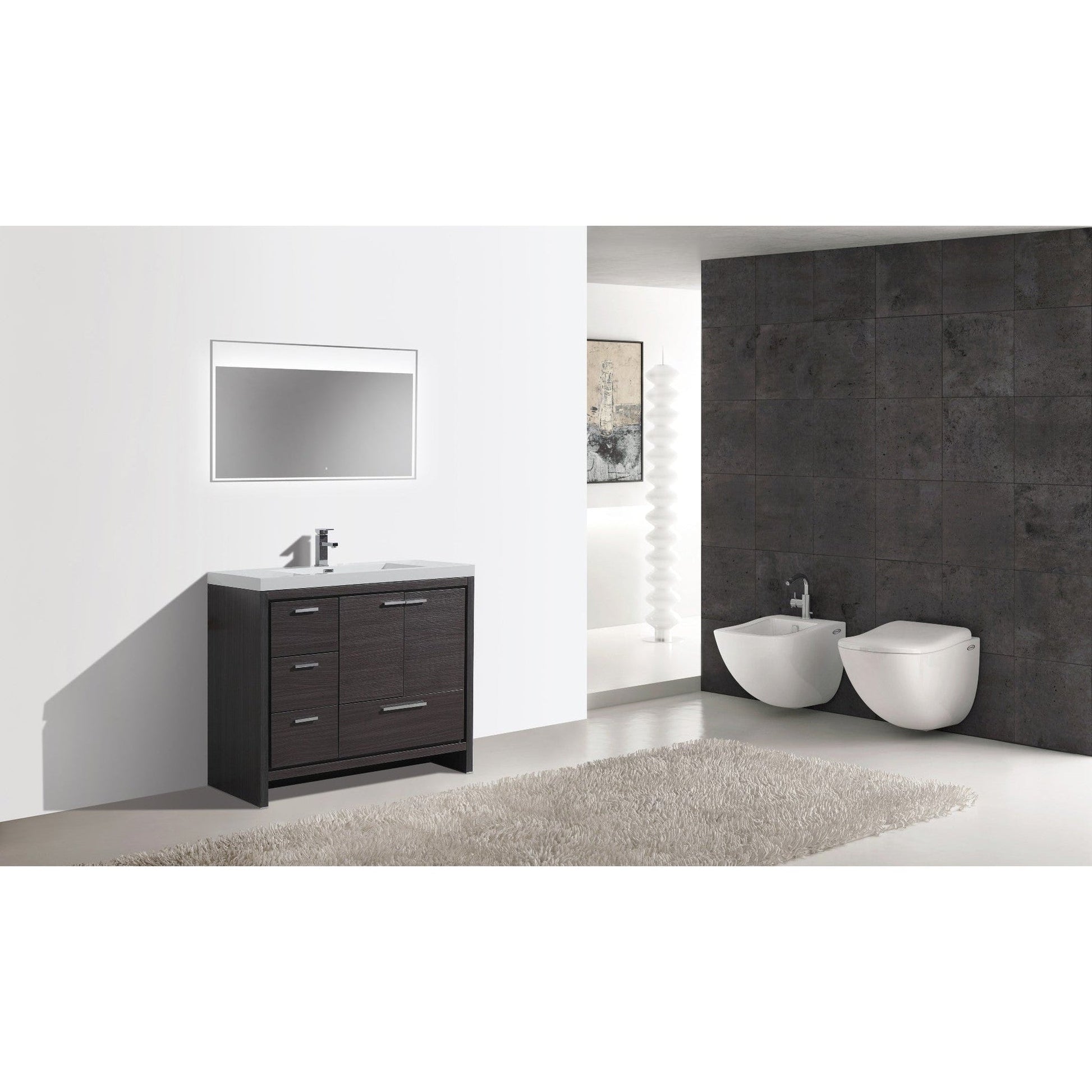 Moreno Bath Dolce 42" Dark Gray Oak Freestanding Vanity With Left Side Drawers and Single Reinforced White Acrylic Sink