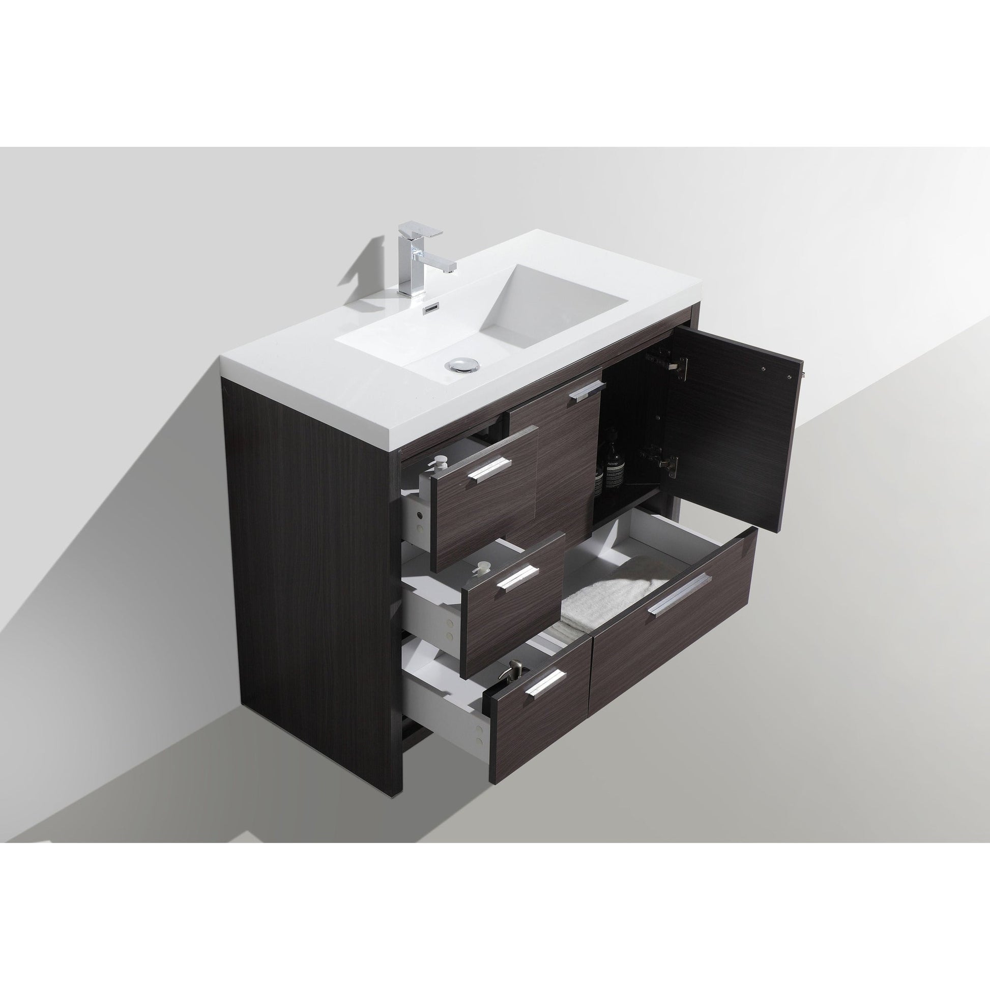 Moreno Bath Dolce 42" Dark Gray Oak Freestanding Vanity With Left Side Drawers and Single Reinforced White Acrylic Sink