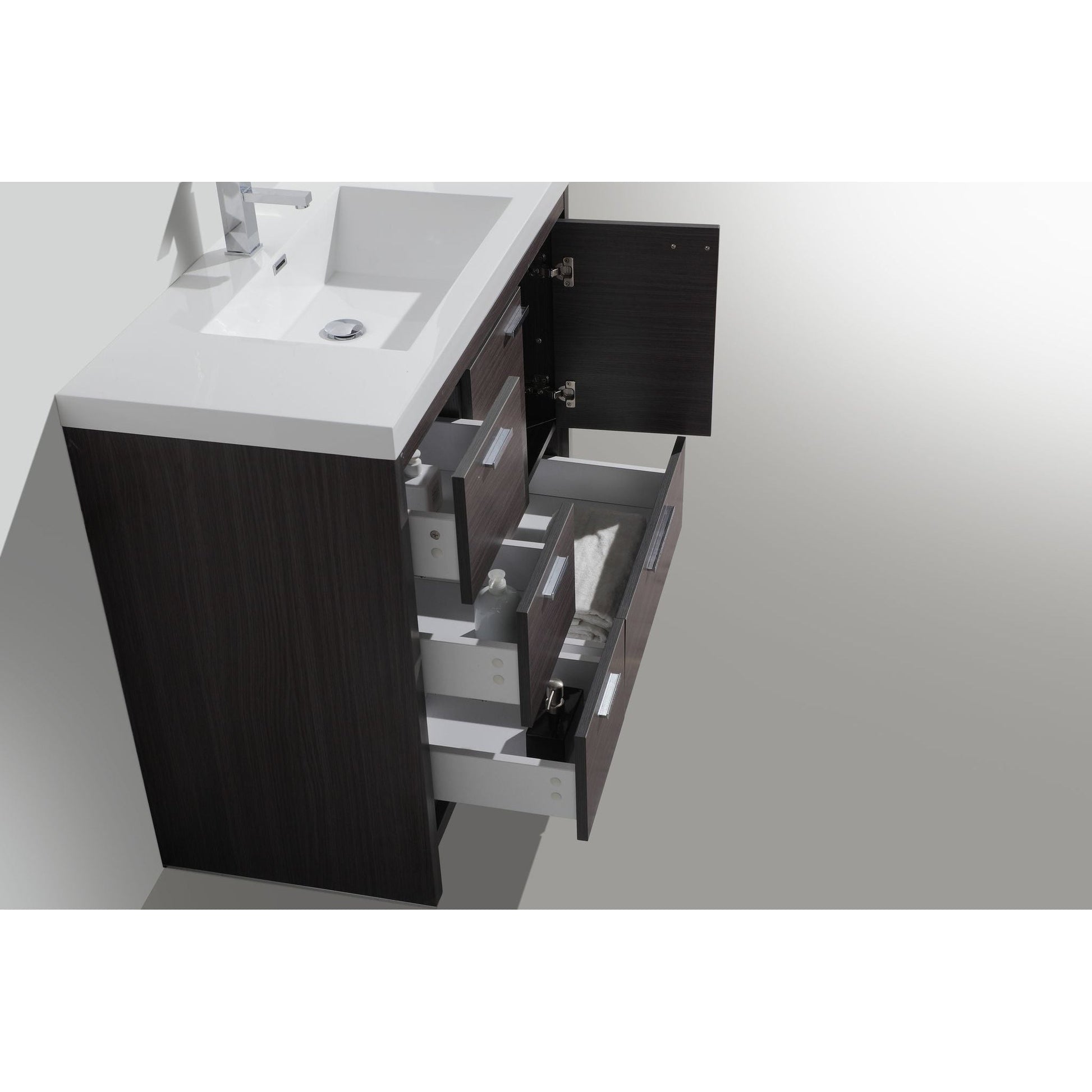 Moreno Bath Dolce 42" Dark Gray Oak Freestanding Vanity With Left Side Drawers and Single Reinforced White Acrylic Sink