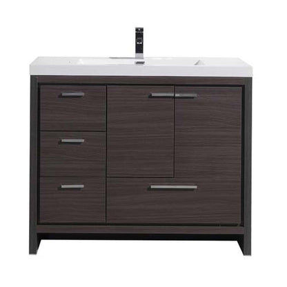 Moreno Bath Dolce 42" Dark Gray Oak Freestanding Vanity With Left Side Drawers and Single Reinforced White Acrylic Sink