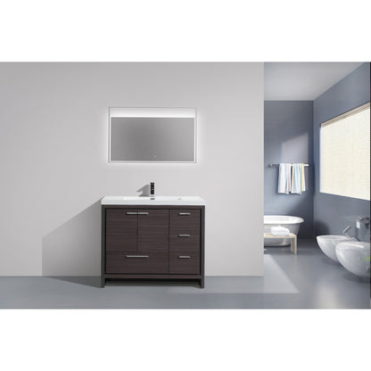 Moreno Bath Dolce 42" Dark Gray Oak Freestanding Vanity With Right Side Drawers and Single Reinforced White Acrylic Sink