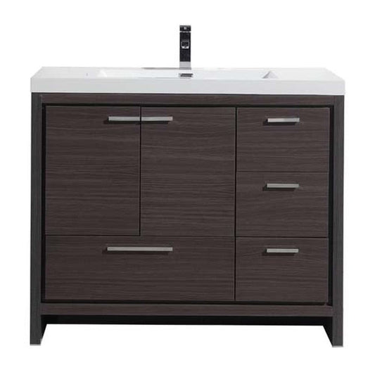 Moreno Bath Dolce 42" Dark Gray Oak Freestanding Vanity With Right Side Drawers and Single Reinforced White Acrylic Sink