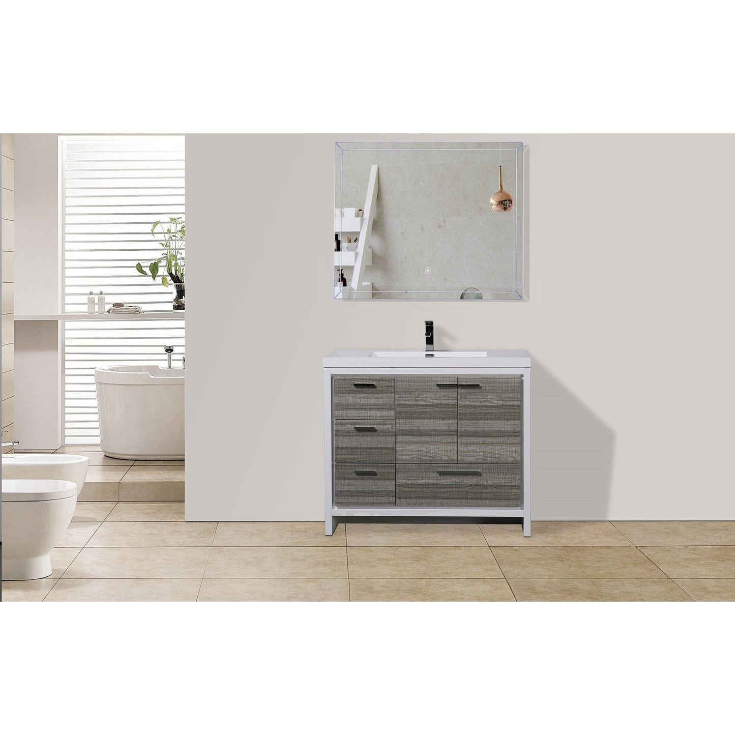 Moreno Bath Dolce 42" High Gloss Ash Gray Freestanding Vanity With Left Side Drawers and Single Reinforced White Acrylic Sink