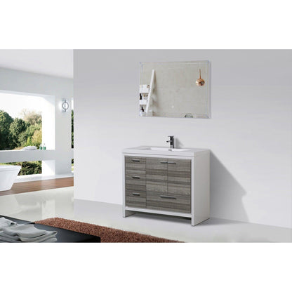 Moreno Bath Dolce 42" High Gloss Ash Gray Freestanding Vanity With Left Side Drawers and Single Reinforced White Acrylic Sink