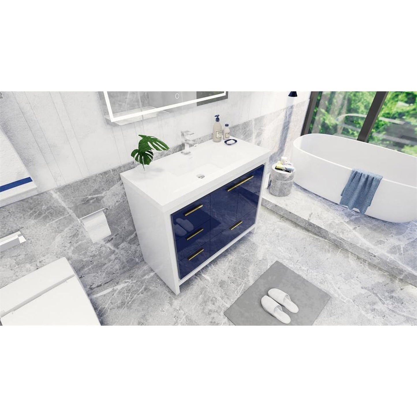 Moreno Bath Dolce 42" High Gloss Night Blue Freestanding Vanity With Left Side Drawers and Single Reinforced White Acrylic Sink