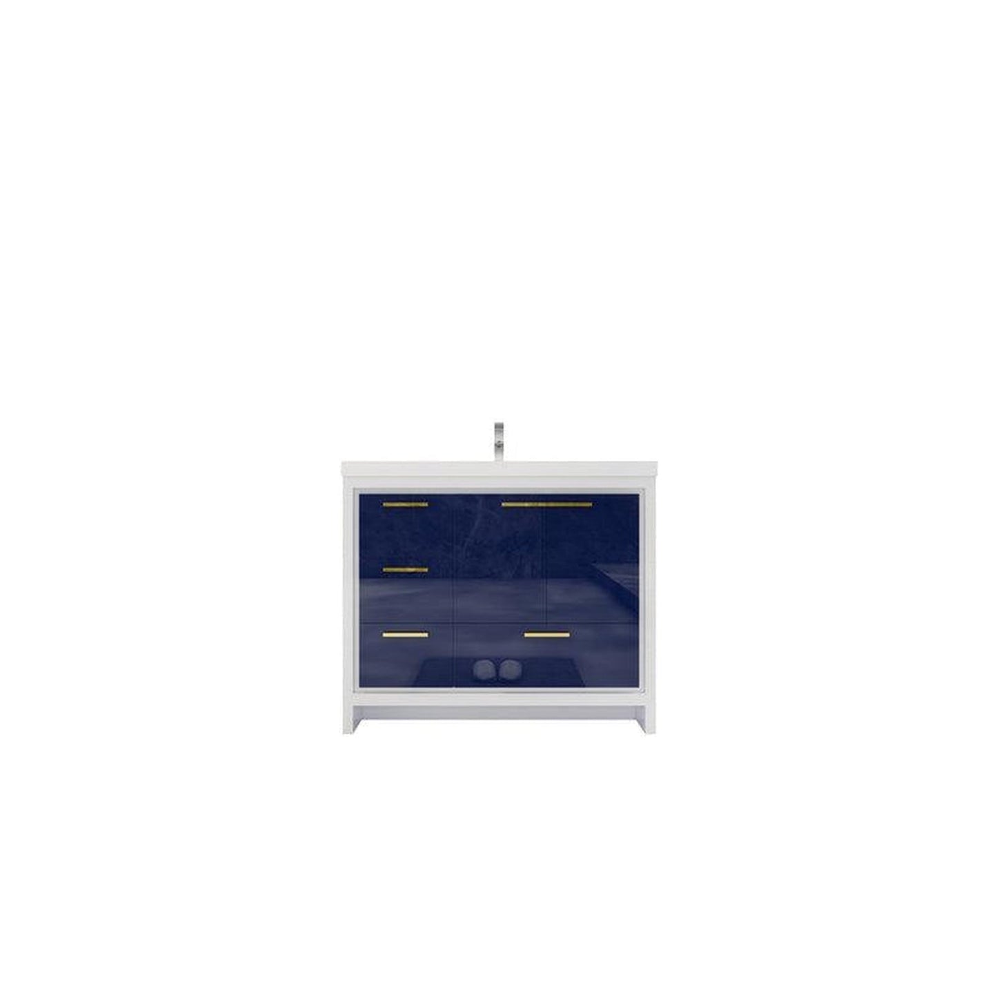 Moreno Bath Dolce 42" High Gloss Night Blue Freestanding Vanity With Left Side Drawers and Single Reinforced White Acrylic Sink