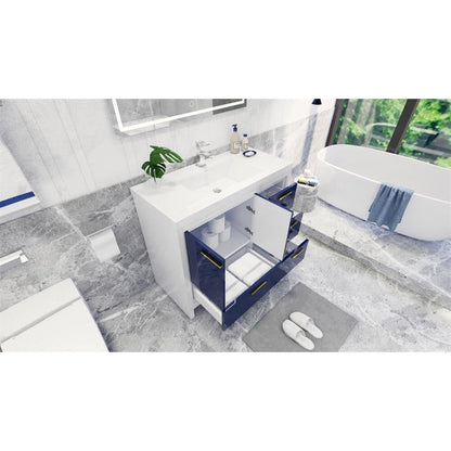 Moreno Bath Dolce 42" High Gloss Night Blue Freestanding Vanity With Right Side Drawers and Single Reinforced White Acrylic Sink