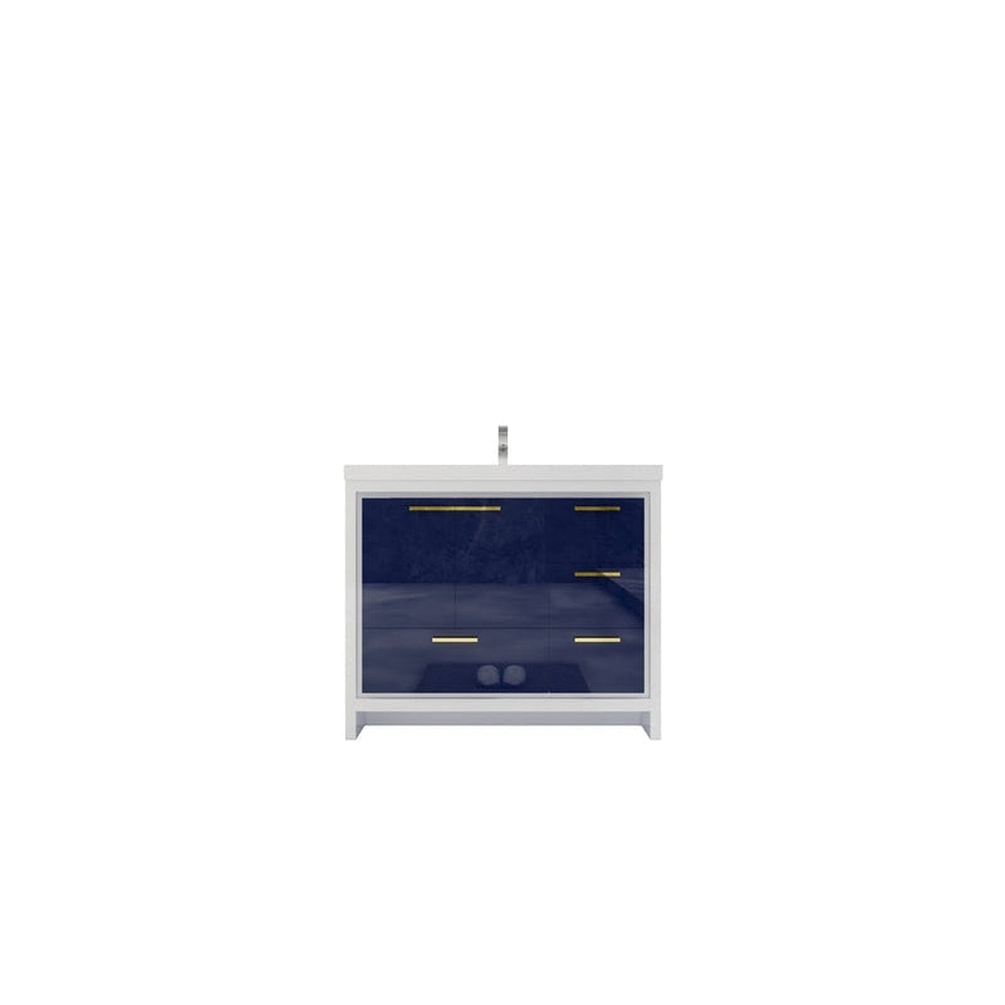 Moreno Bath Dolce 42" High Gloss Night Blue Freestanding Vanity With Right Side Drawers and Single Reinforced White Acrylic Sink