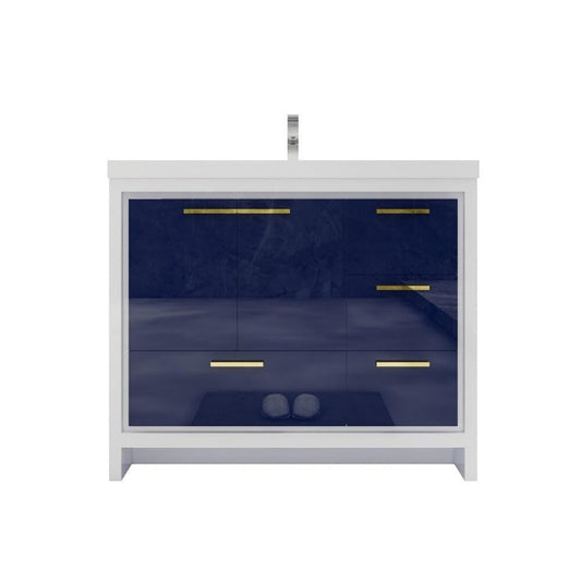 Moreno Bath Dolce 42" High Gloss Night Blue Freestanding Vanity With Right Side Drawers and Single Reinforced White Acrylic Sink
