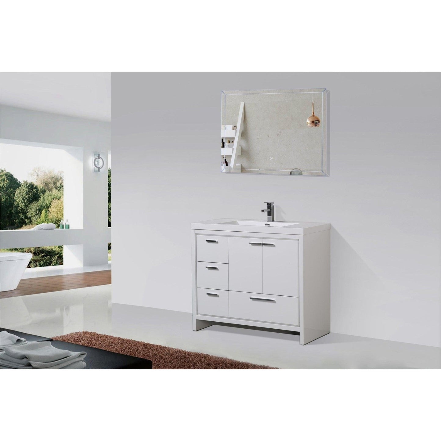 Moreno Bath Dolce 42" High Gloss White Freestanding Vanity With Left Side Drawers and Single Reinforced White Acrylic Sink