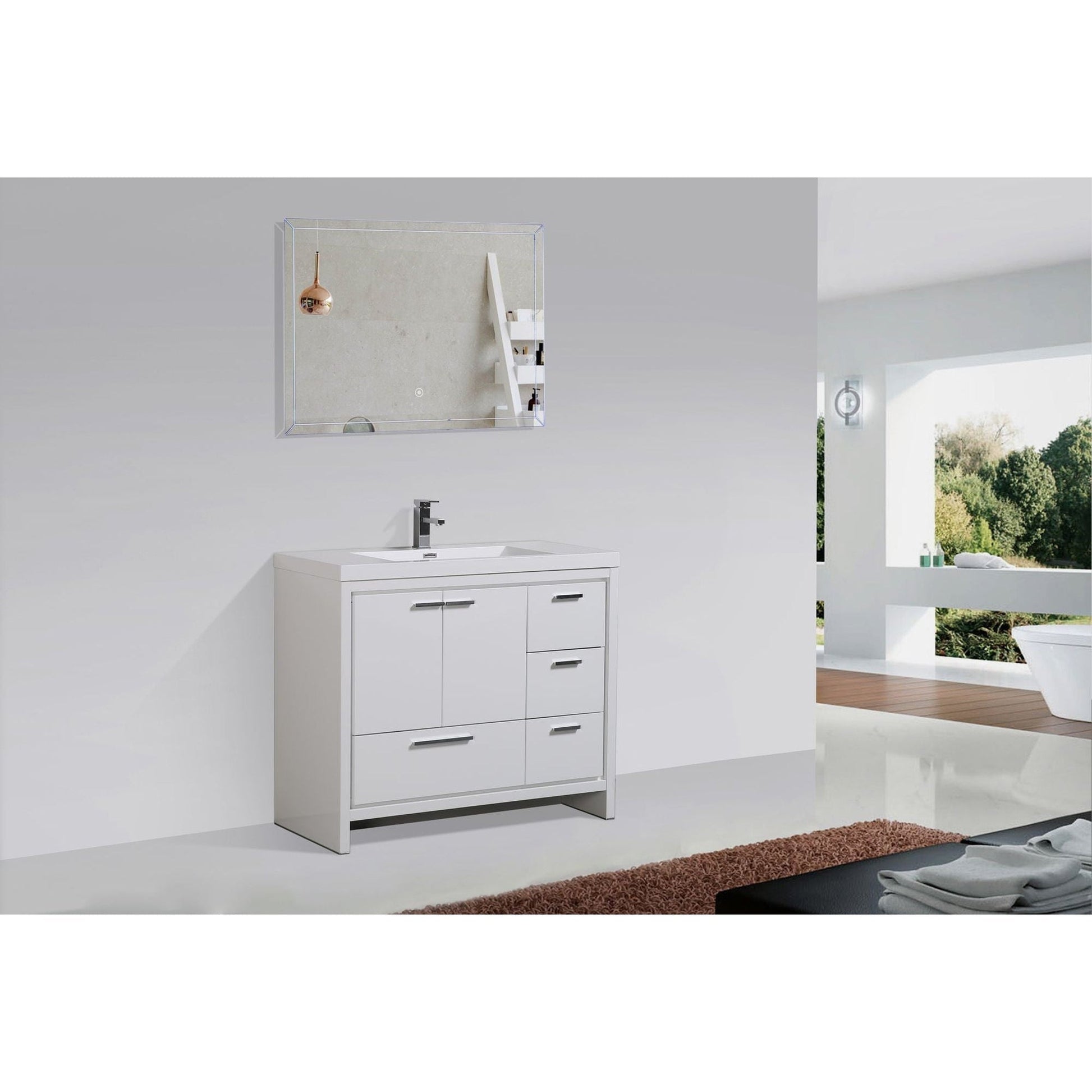 Moreno Bath Dolce 42" High Gloss White Freestanding Vanity With Right Side Drawers and Single Reinforced White Acrylic Sink