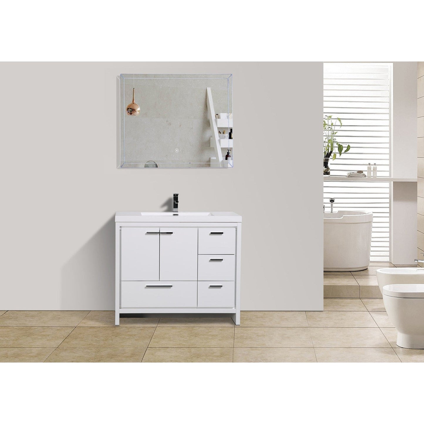 Moreno Bath Dolce 42" High Gloss White Freestanding Vanity With Right Side Drawers and Single Reinforced White Acrylic Sink
