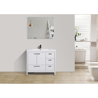 Moreno Bath Dolce 42" High Gloss White Freestanding Vanity With Right Side Drawers and Single Reinforced White Acrylic Sink