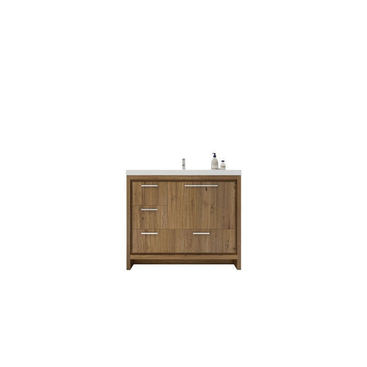 Moreno Bath Dolce 42" Natural Oak Freestanding Vanity With Left Side Drawers and Single Reinforced White Acrylic Sink