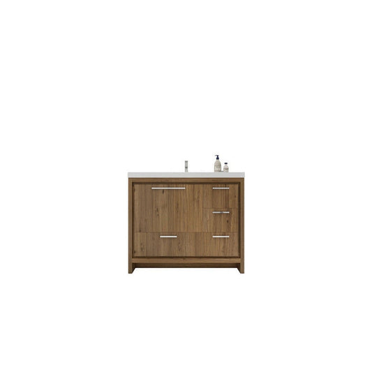 Moreno Bath Dolce 42" Natural Oak Freestanding Vanity With Right Side Drawers and Single Reinforced White Acrylic Sink