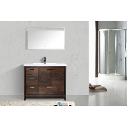 Moreno Bath Dolce 42" Rosewood Freestanding Vanity With Left Side Drawers and Single Reinforced White Acrylic Sink