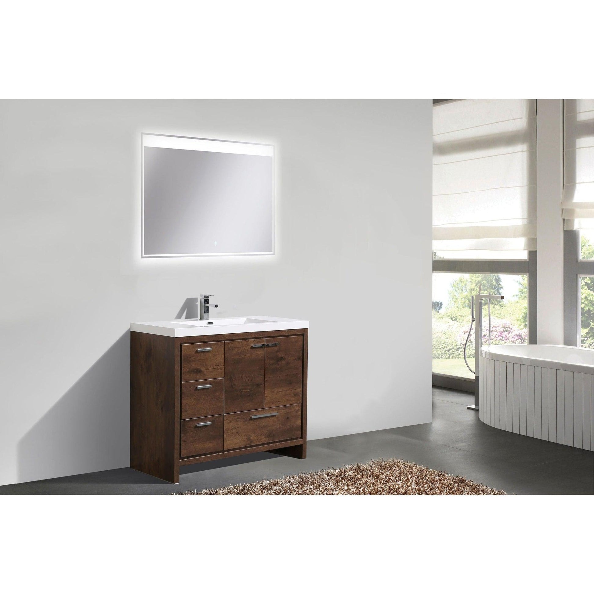 Moreno Bath Dolce 42" Rosewood Freestanding Vanity With Left Side Drawers and Single Reinforced White Acrylic Sink