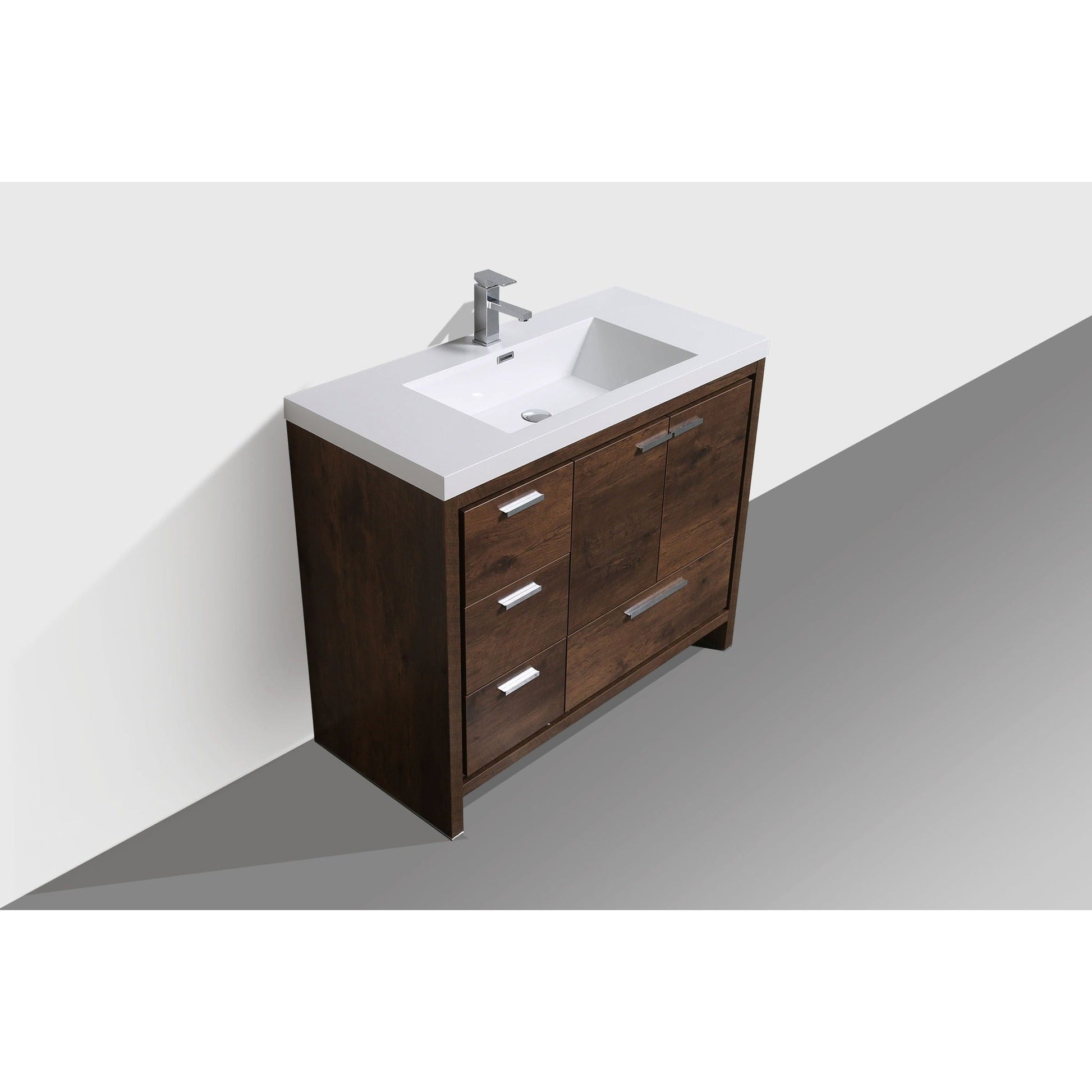 Moreno Bath Dolce 42" Rosewood Freestanding Vanity With Left Side Drawers and Single Reinforced White Acrylic Sink