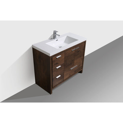 Moreno Bath Dolce 42" Rosewood Freestanding Vanity With Left Side Drawers and Single Reinforced White Acrylic Sink