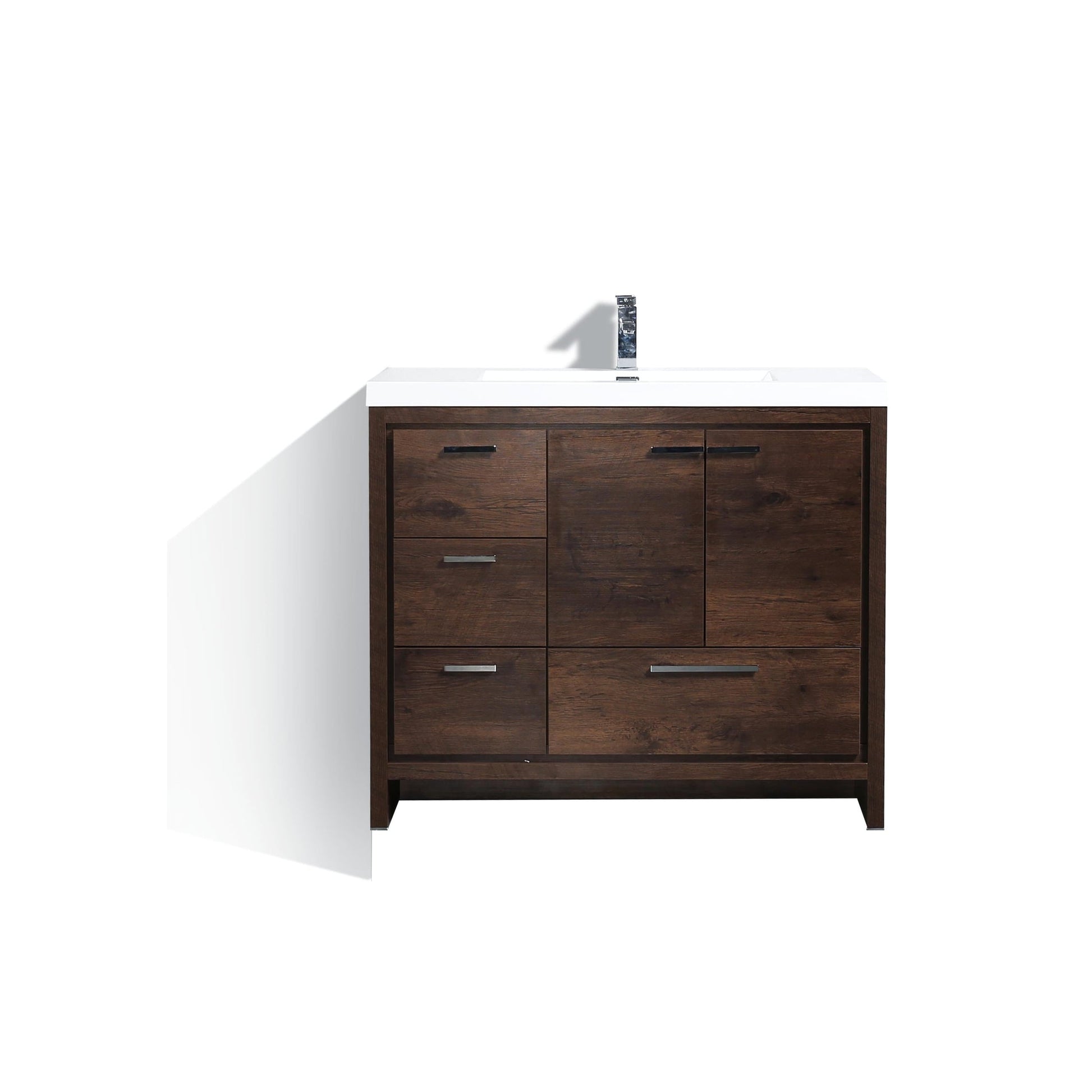 Moreno Bath Dolce 42" Rosewood Freestanding Vanity With Left Side Drawers and Single Reinforced White Acrylic Sink