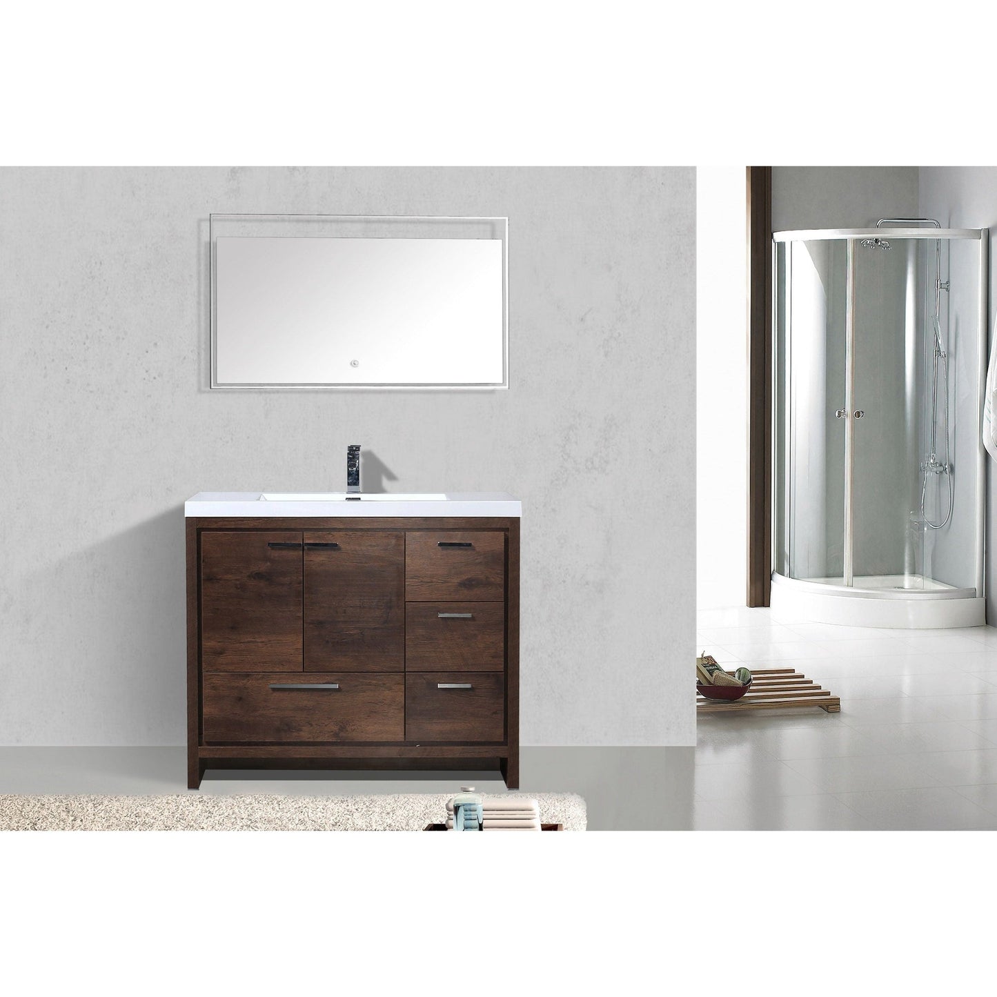 Moreno Bath Dolce 42" Rosewood Freestanding Vanity With Right Side Drawers and Single Reinforced White Acrylic Sink