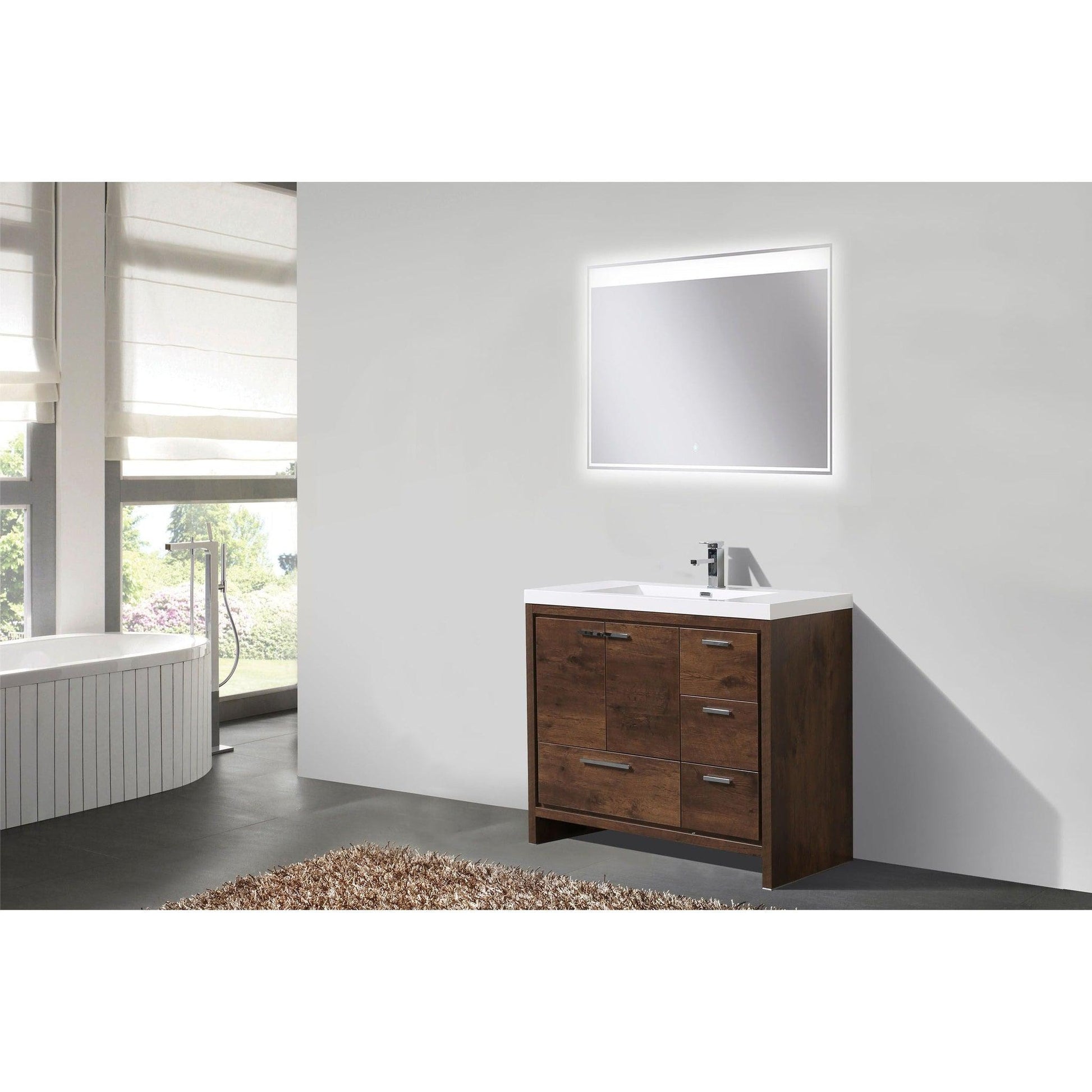 Moreno Bath Dolce 42" Rosewood Freestanding Vanity With Right Side Drawers and Single Reinforced White Acrylic Sink