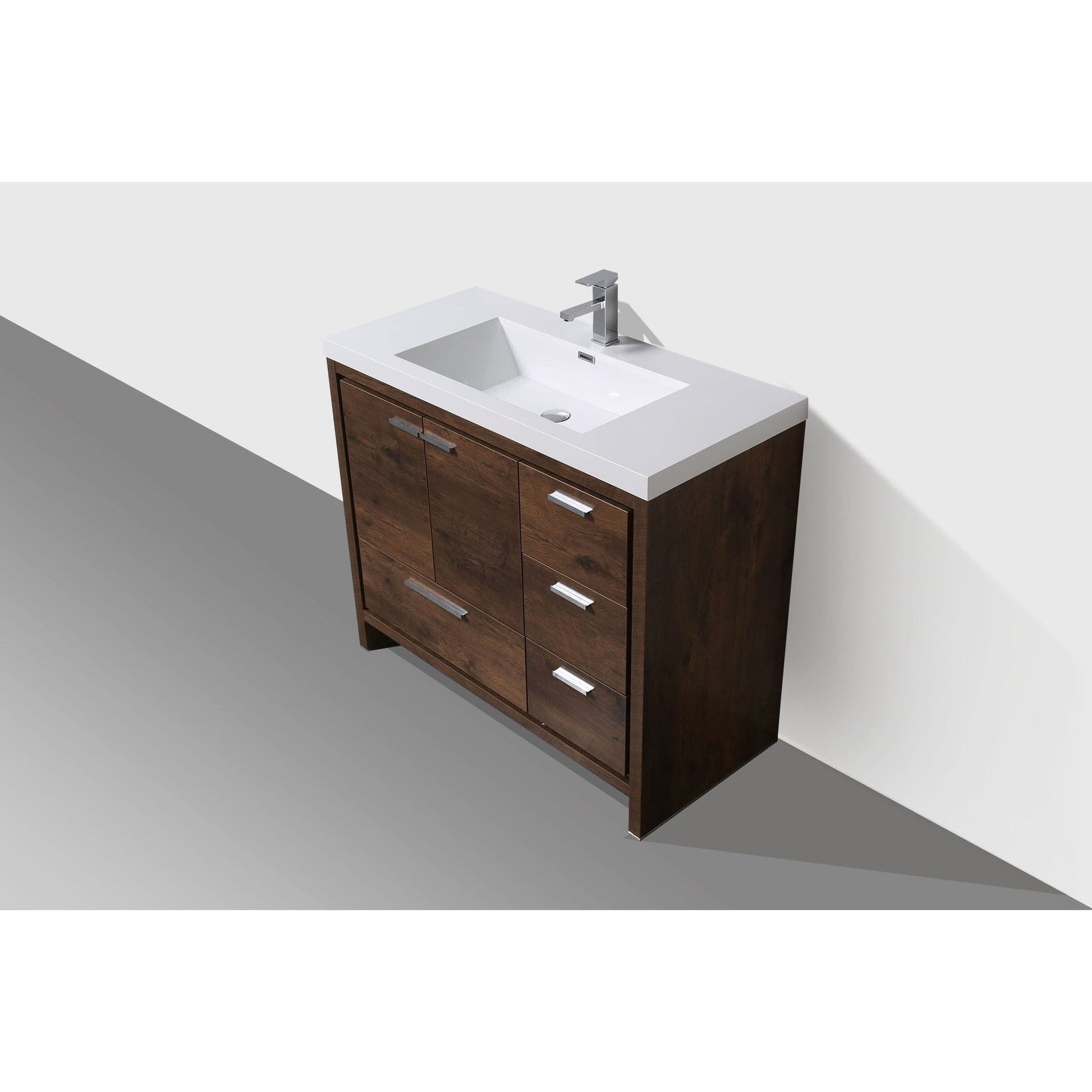 Moreno Bath Dolce 42" Rosewood Freestanding Vanity With Right Side Drawers and Single Reinforced White Acrylic Sink