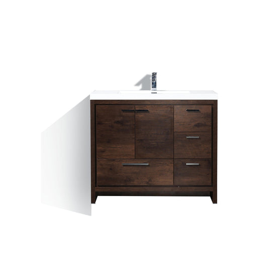 Moreno Bath Dolce 42" Rosewood Freestanding Vanity With Right Side Drawers and Single Reinforced White Acrylic Sink