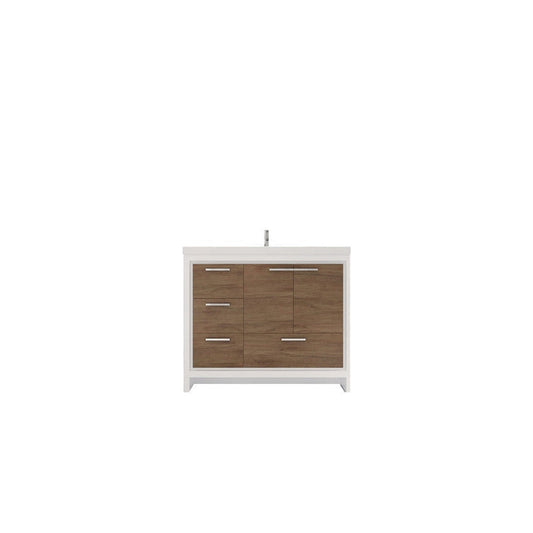 Moreno Bath Dolce 42" White Oak Freestanding Vanity With Left Side Drawers and Single Reinforced White Acrylic Sink