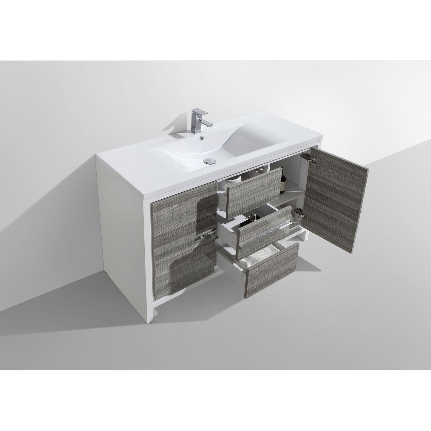 Moreno Bath Dolce 48" High Gloss Ash Gray Freestanding Vanity With Single Reinforced White Acrylic Sink