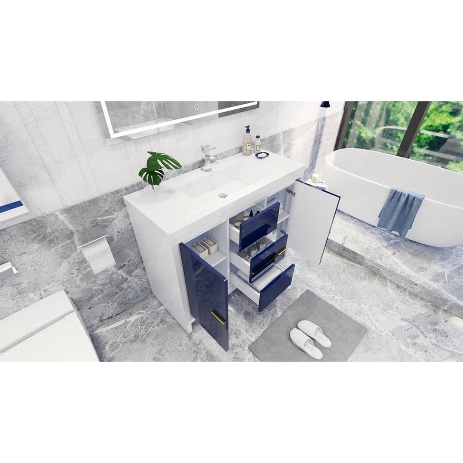 Moreno Bath Dolce 48" High Gloss Night Blue Freestanding Vanity With Single Reinforced White Acrylic Sink