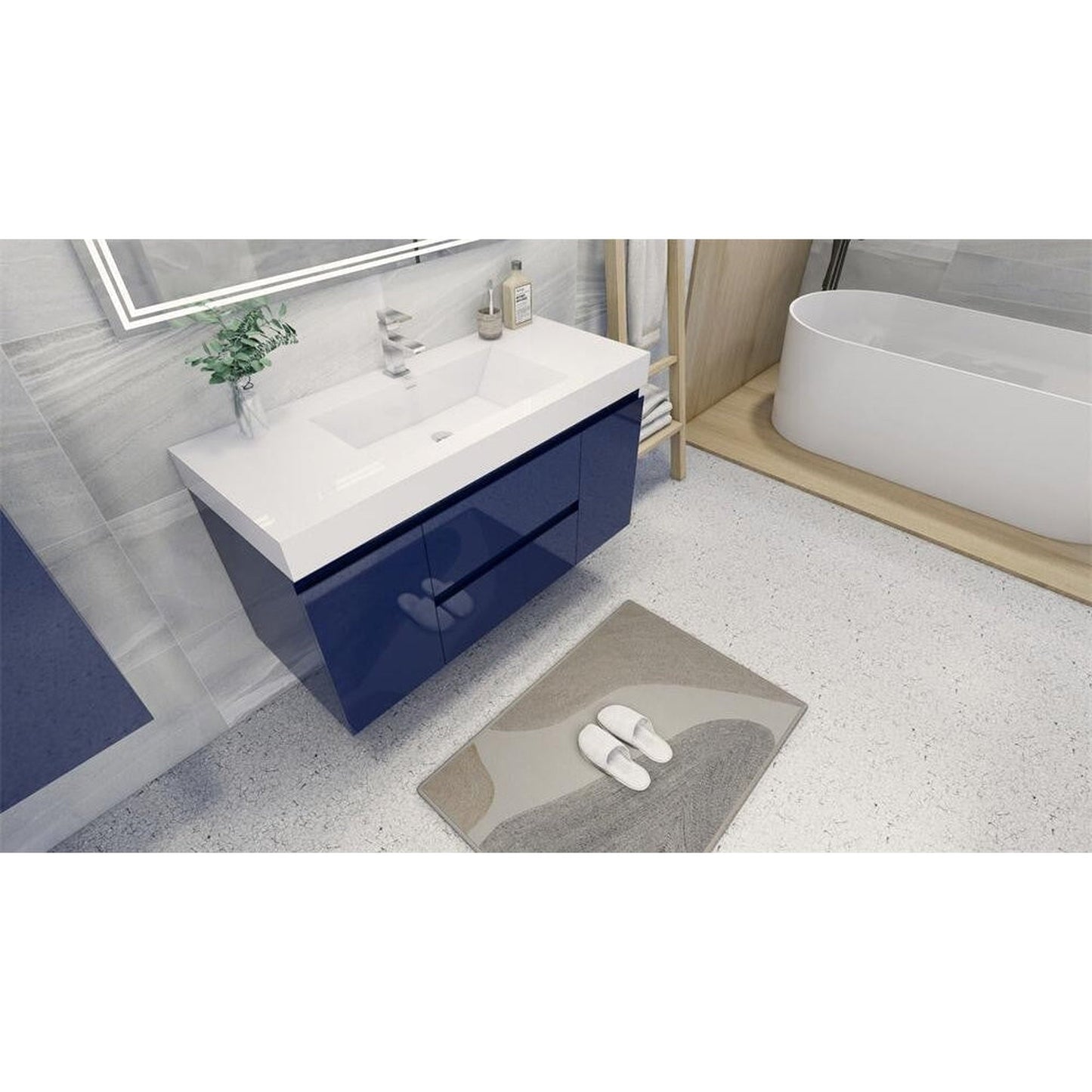 Moreno Bath Dolce 48" High Gloss Night Blue Freestanding Vanity With Single Reinforced White Acrylic Sink