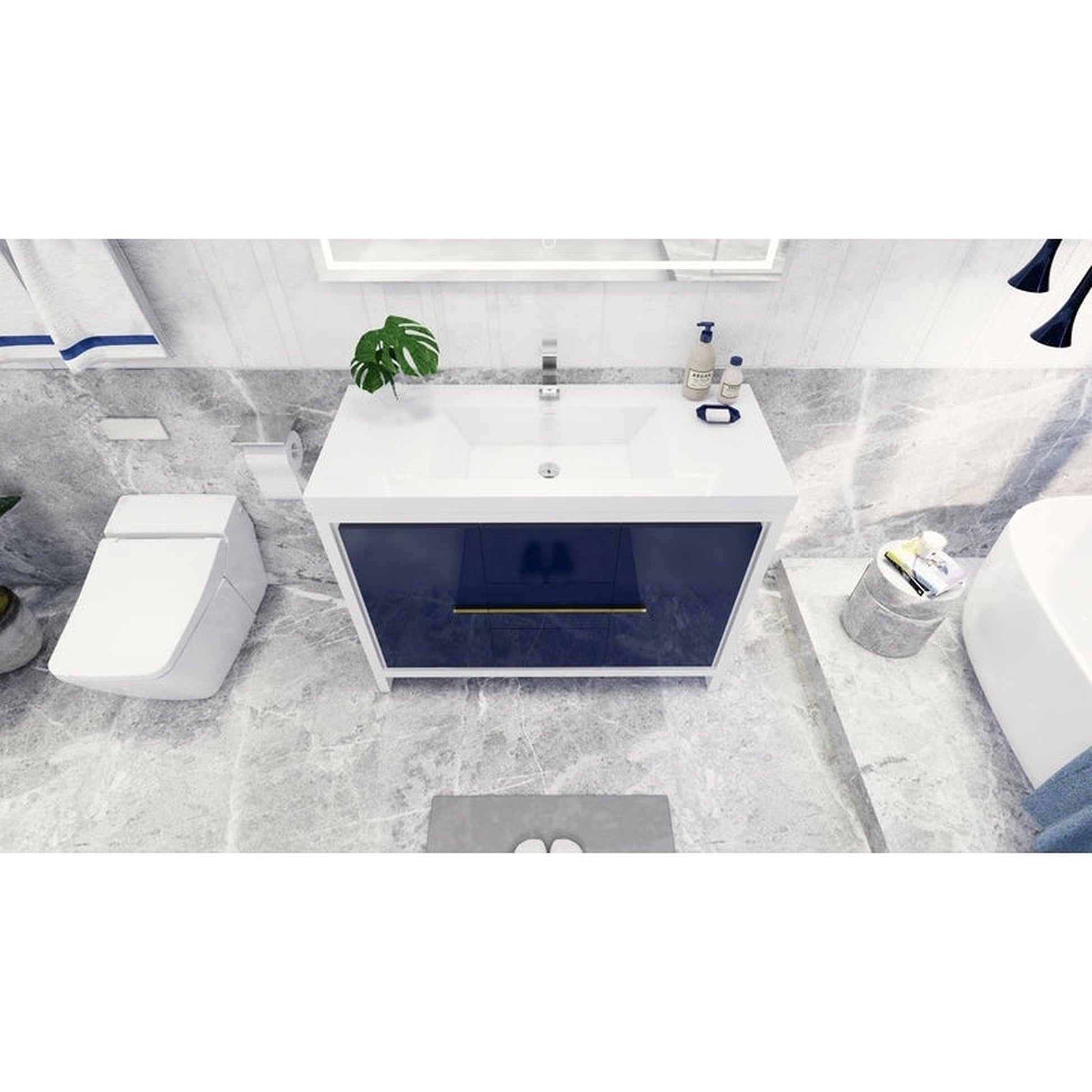 Moreno Bath Dolce 48" High Gloss Night Blue Freestanding Vanity With Single Reinforced White Acrylic Sink