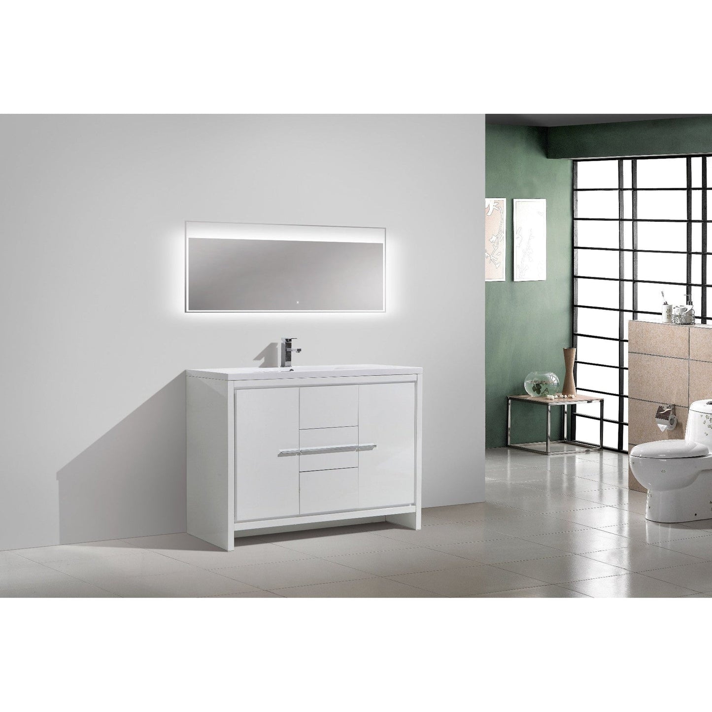 Moreno Bath Dolce 48" High Gloss White Freestanding Vanity With Single Reinforced White Acrylic Sink