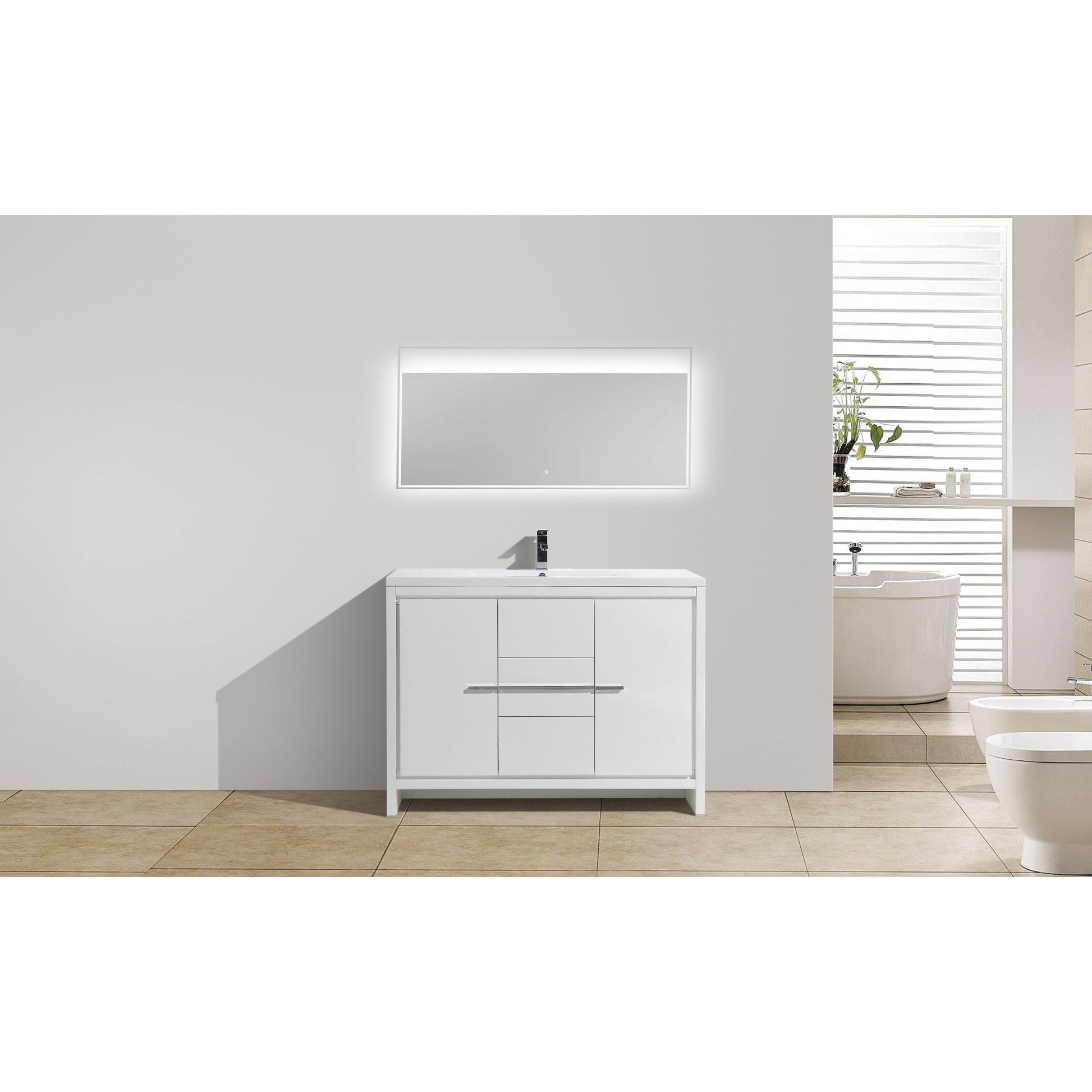 Moreno Bath Dolce 48" High Gloss White Freestanding Vanity With Single Reinforced White Acrylic Sink