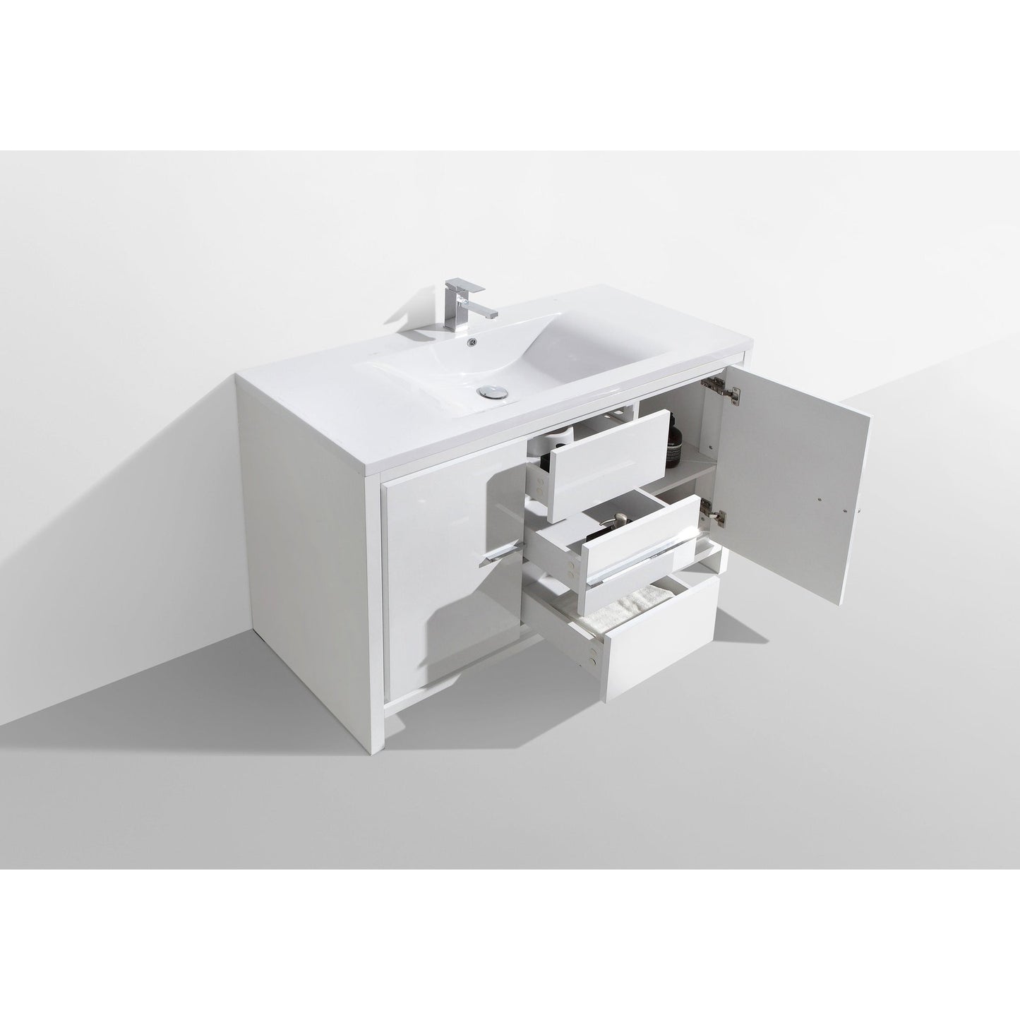 Moreno Bath Dolce 48" High Gloss White Freestanding Vanity With Single Reinforced White Acrylic Sink