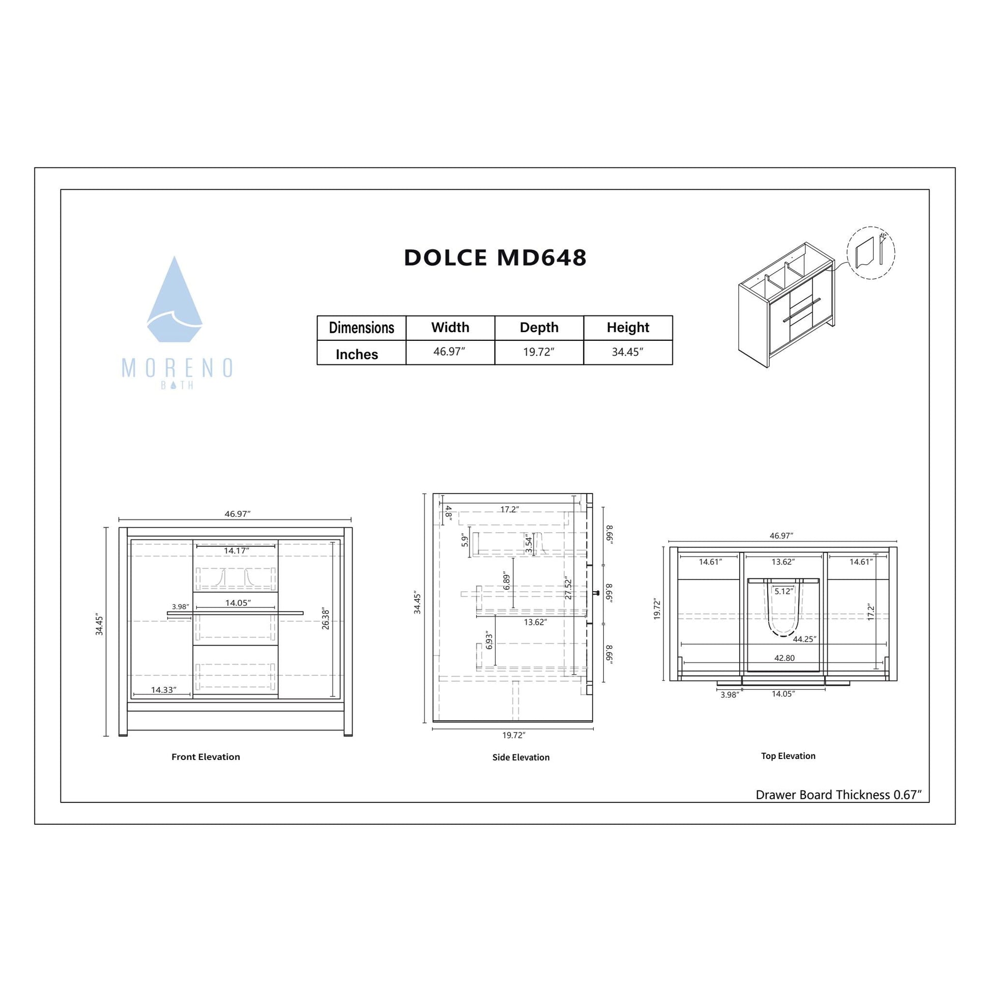 Moreno Bath Dolce 48" High Gloss White Freestanding Vanity With Single Reinforced White Acrylic Sink