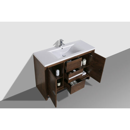 Moreno Bath Dolce 48" Rosewood Freestanding Vanity With Single Reinforced White Acrylic Sink