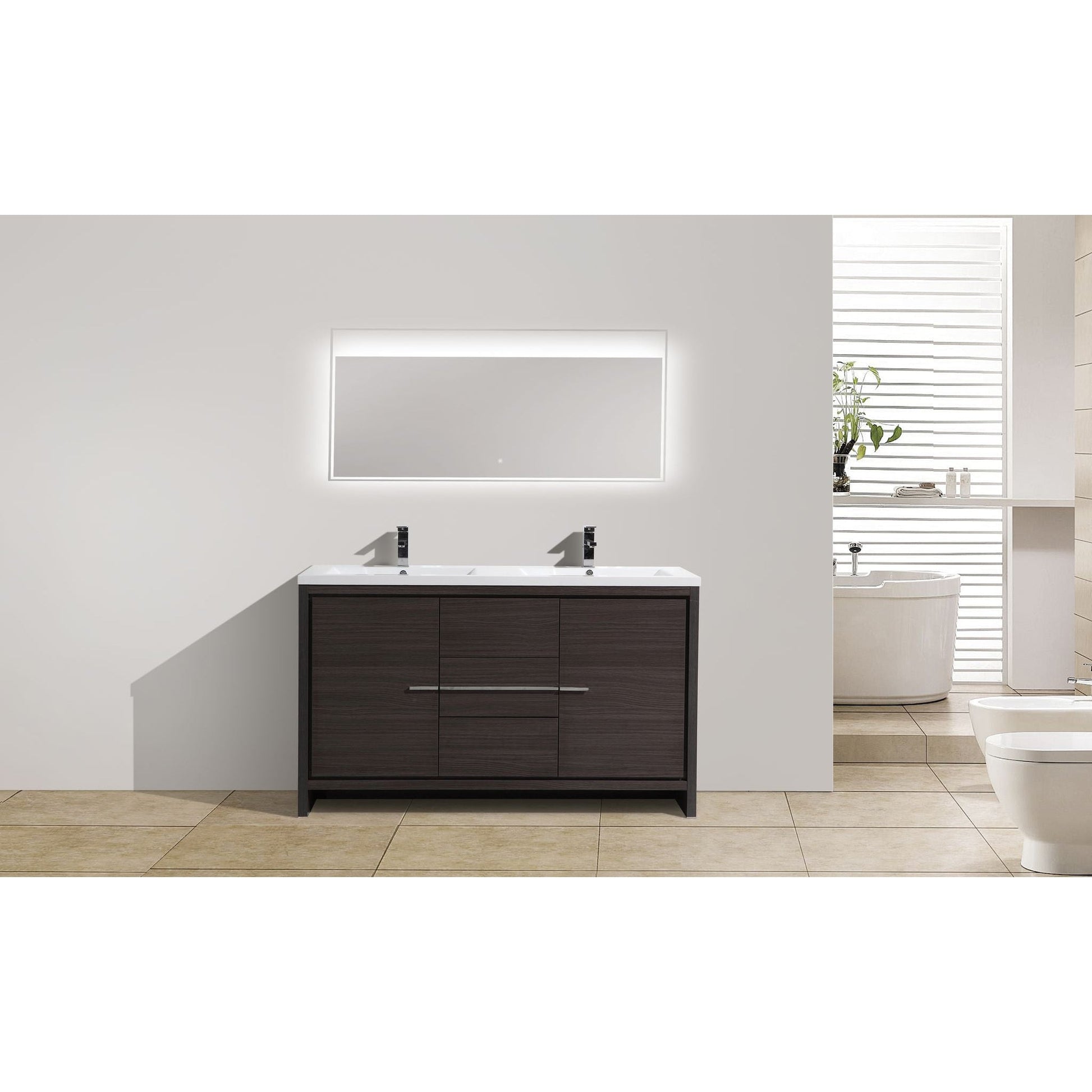 Moreno Bath Dolce 60" Dark Gray Oak Freestanding Vanity With Double Reinforced White Acrylic Sinks