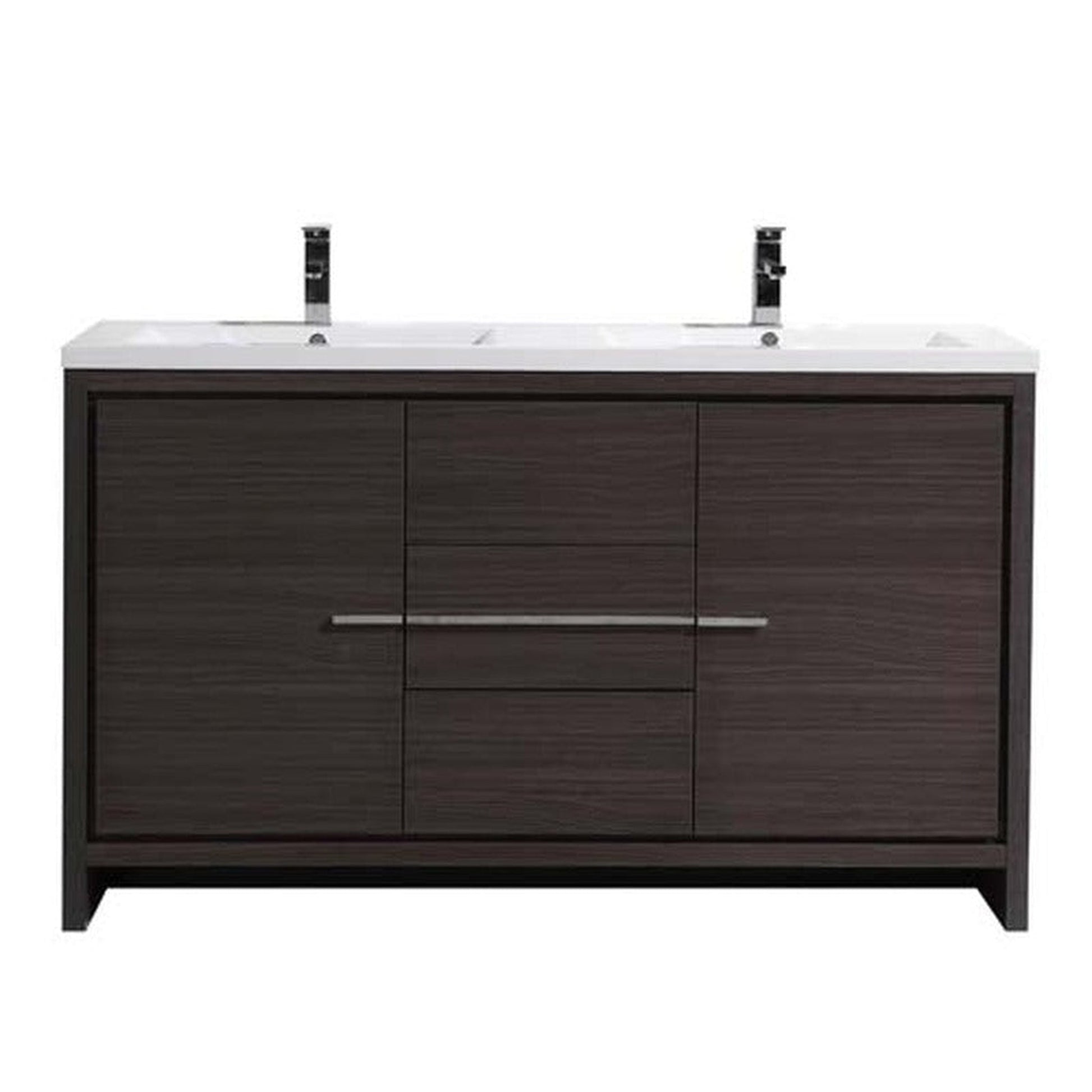 Moreno Bath Dolce 60" Dark Gray Oak Freestanding Vanity With Double Reinforced White Acrylic Sinks