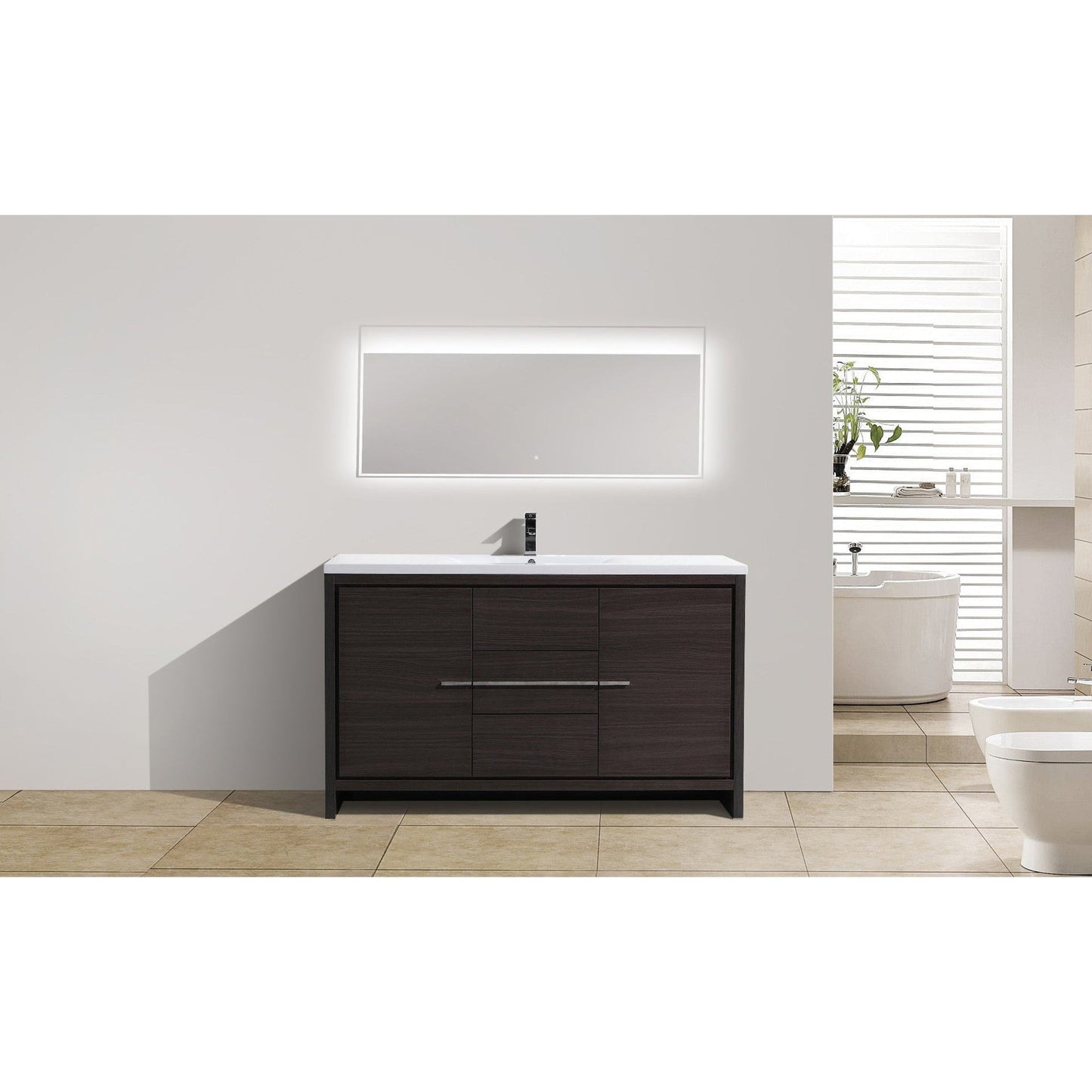 Moreno Bath Dolce 60" Dark Gray Oak Freestanding Vanity With Single Reinforced White Acrylic Sink