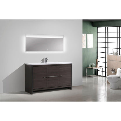 Moreno Bath Dolce 60" Dark Gray Oak Freestanding Vanity With Single Reinforced White Acrylic Sink