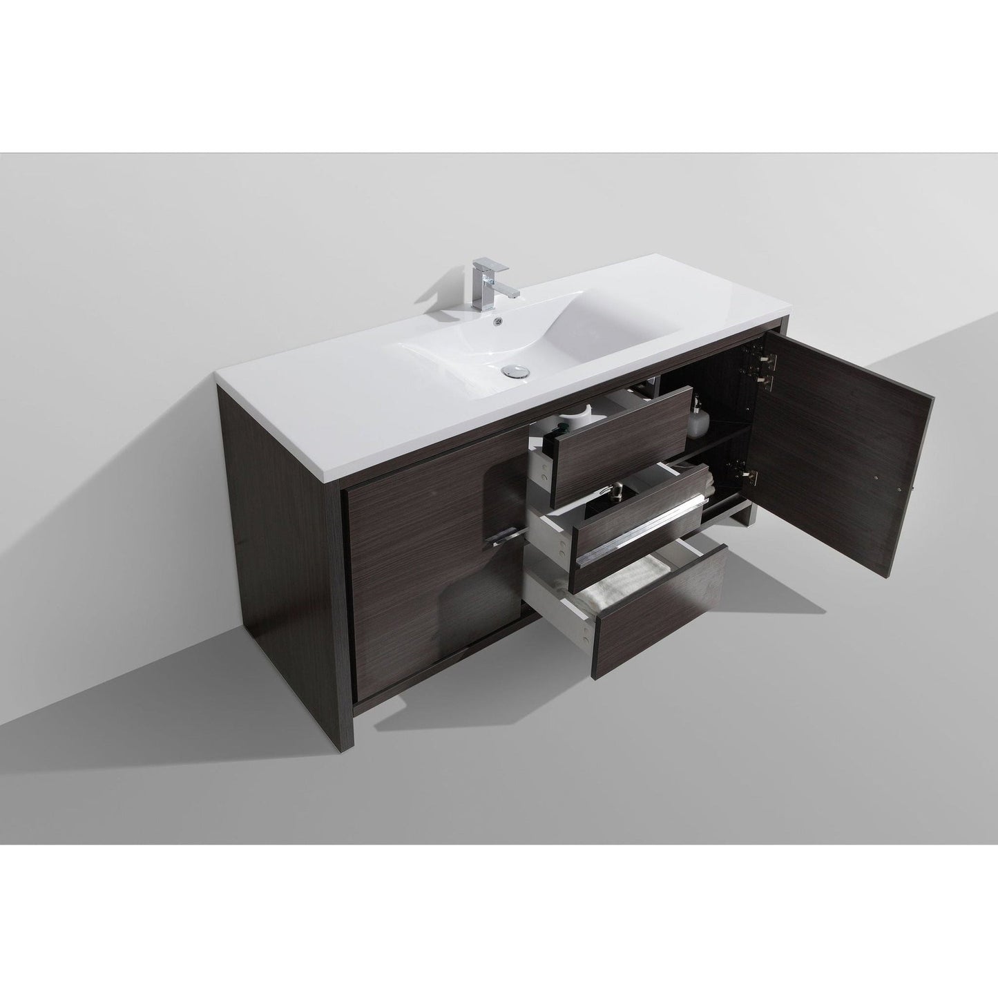 Moreno Bath Dolce 60" Dark Gray Oak Freestanding Vanity With Single Reinforced White Acrylic Sink