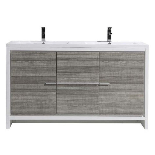 Moreno Bath Dolce 60" High Gloss Ash Gray Freestanding Vanity With Double Reinforced White Acrylic Sinks