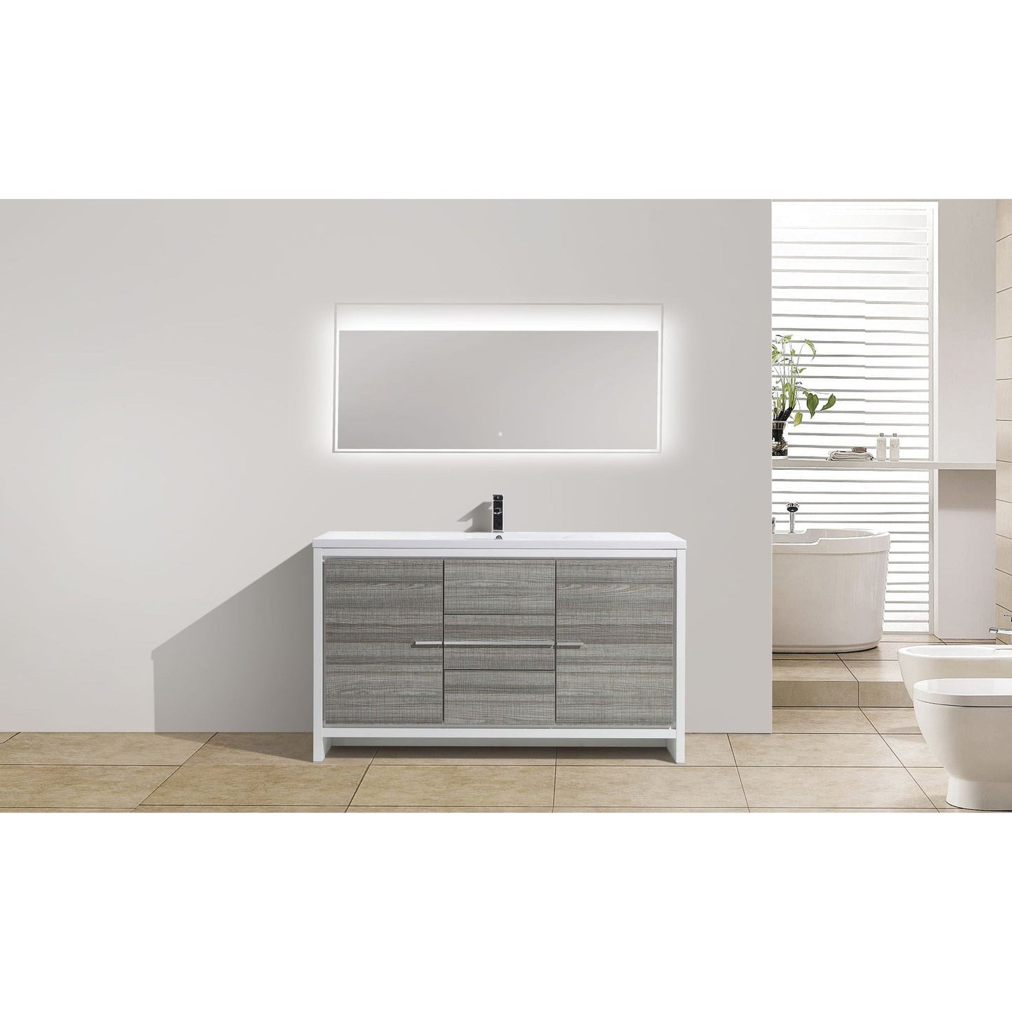 Moreno Bath Dolce 60" High Gloss Ash Gray Freestanding Vanity With Single Reinforced White Acrylic Sink