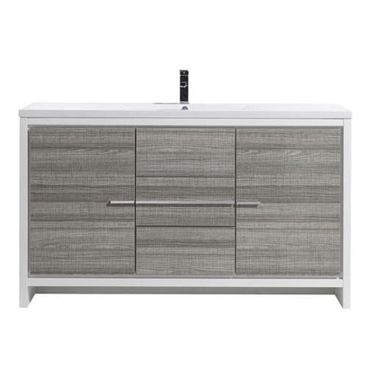 Moreno Bath Dolce 60" High Gloss Ash Gray Freestanding Vanity With Single Reinforced White Acrylic Sink
