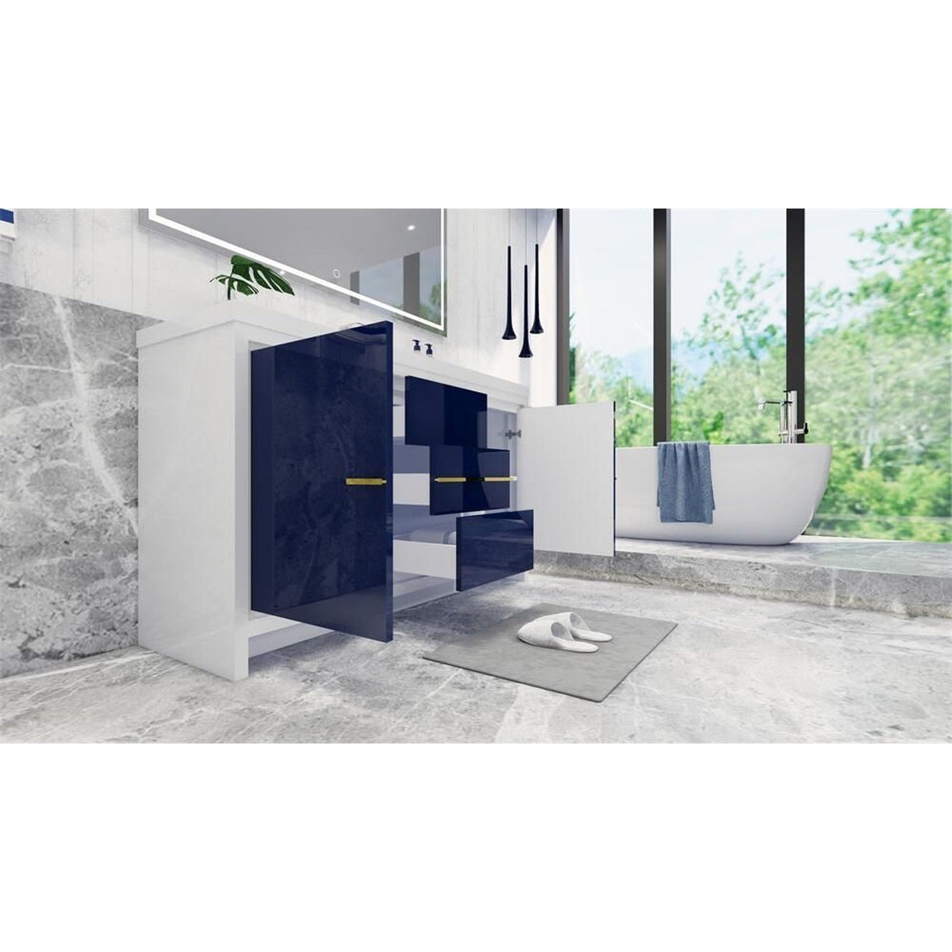 Moreno Bath Dolce 60" High Gloss Night Blue Freestanding Vanity With Single Reinforced White Acrylic Sink