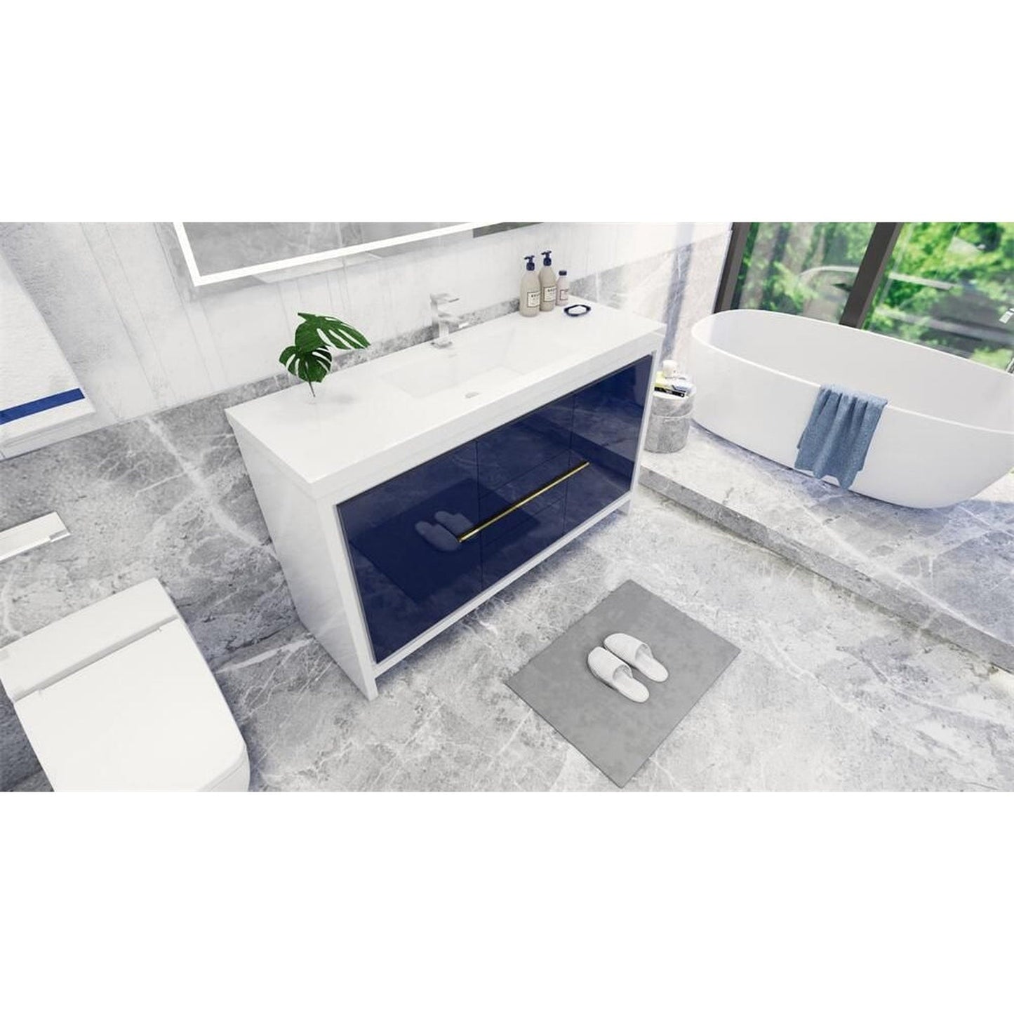 Moreno Bath Dolce 60" High Gloss Night Blue Freestanding Vanity With Single Reinforced White Acrylic Sink