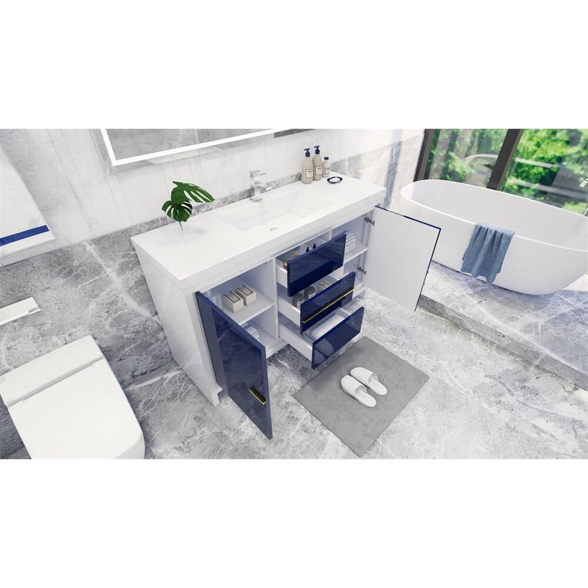 Moreno Bath Dolce 60" High Gloss Night Blue Freestanding Vanity With Single Reinforced White Acrylic Sink